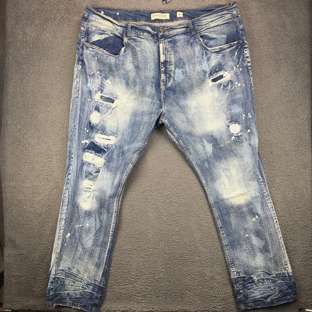 Evolution In Design Mens Size 50 Distressed Acid Wash Paint Splatter Moto Jeans